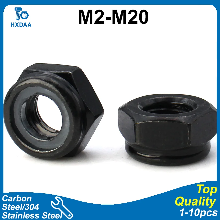 M2 M2.5 M3 M4 M5 M6 M8 M10 M12 M14 M16 M18 M20Carbon Steel/304 Stainless Steel Nylon Insert Lock Nuts Black Self-Locking Hex Nut