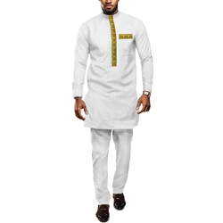 African Suits for Men 2 Pieces Long Sleeve Jacquard Dashiki and Pants Traditional Attire Set for Parties