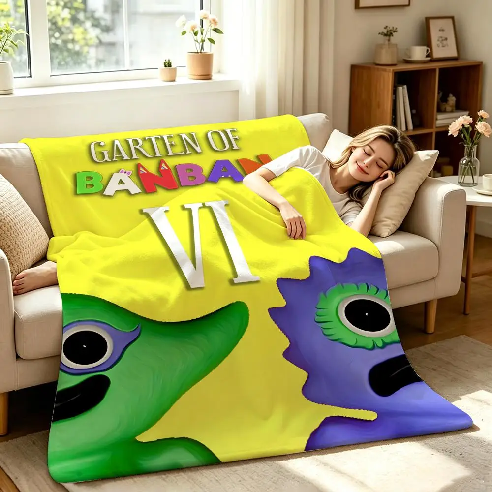 Game Garten Of Banban Throw Soft Warm Flannel Throw Blanket Multi‑use for Sofa Bed Office Portable Air Conditioning Nap Blanket