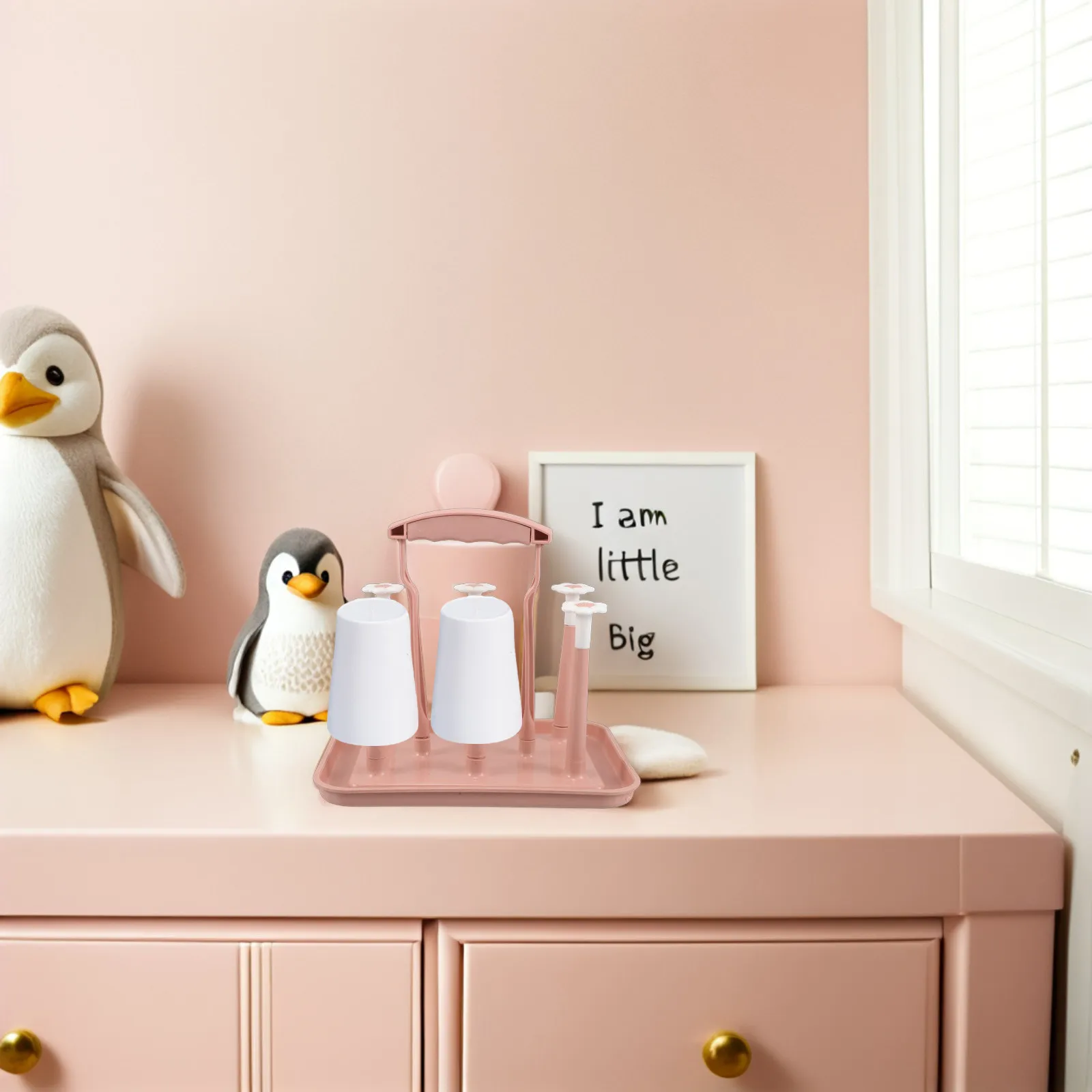 

Baby Bottle Drying Rack Pink European Style Multifunctional Space Saving Countertop Cup Drying Stand Nursing Bottle Organizer