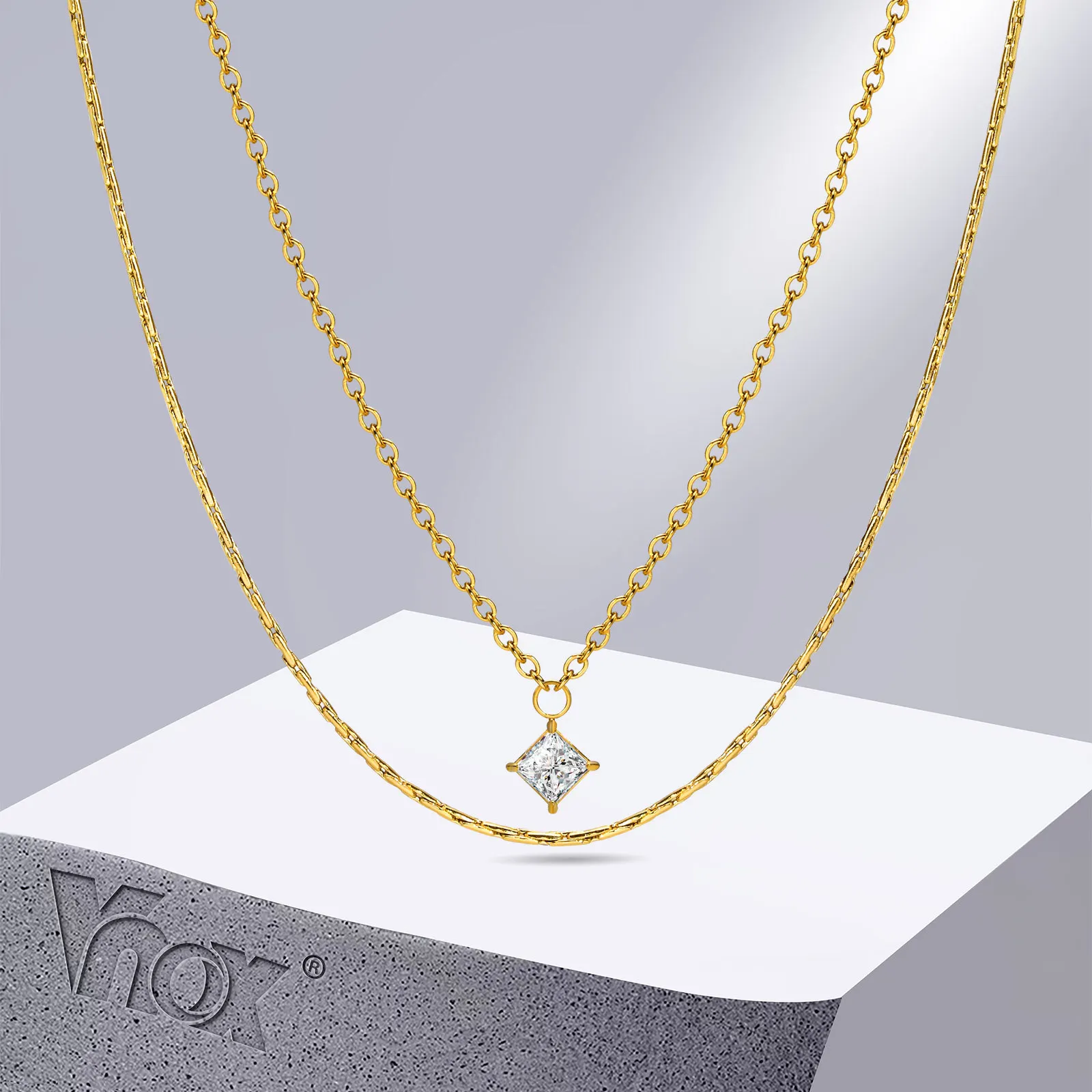 

Vnox Chic Double Chain Necklaces for Women, Gold Color Stainless Steel Stacking Set Neck Choker, New Fashion Gifts for Her