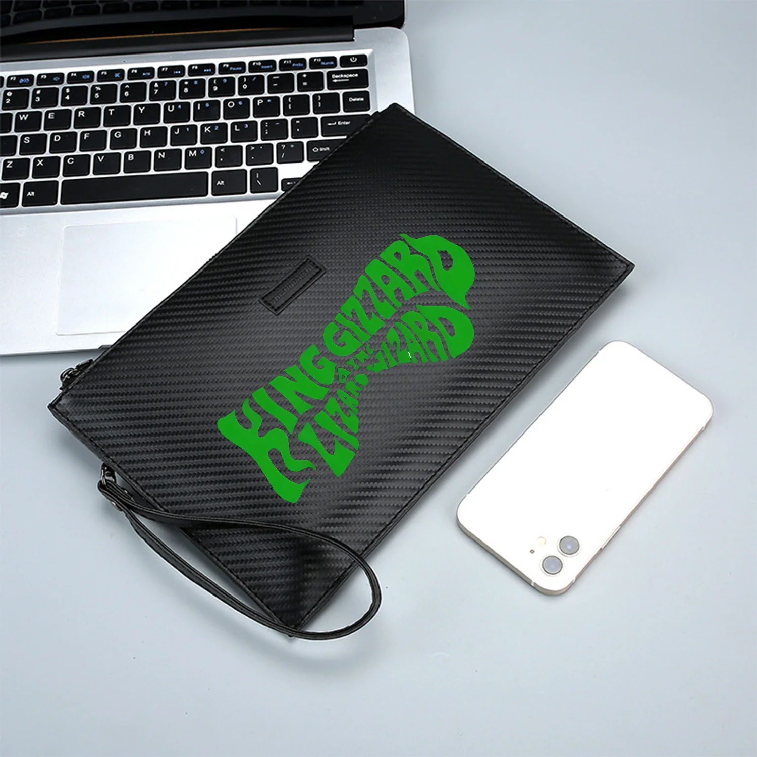 حقيبة يد رجالية من البولي يوريثان مطبوعة أنيقة بشعار فرقة مخدر King Gizzard عصرية وعملية للحمل اليومي #3