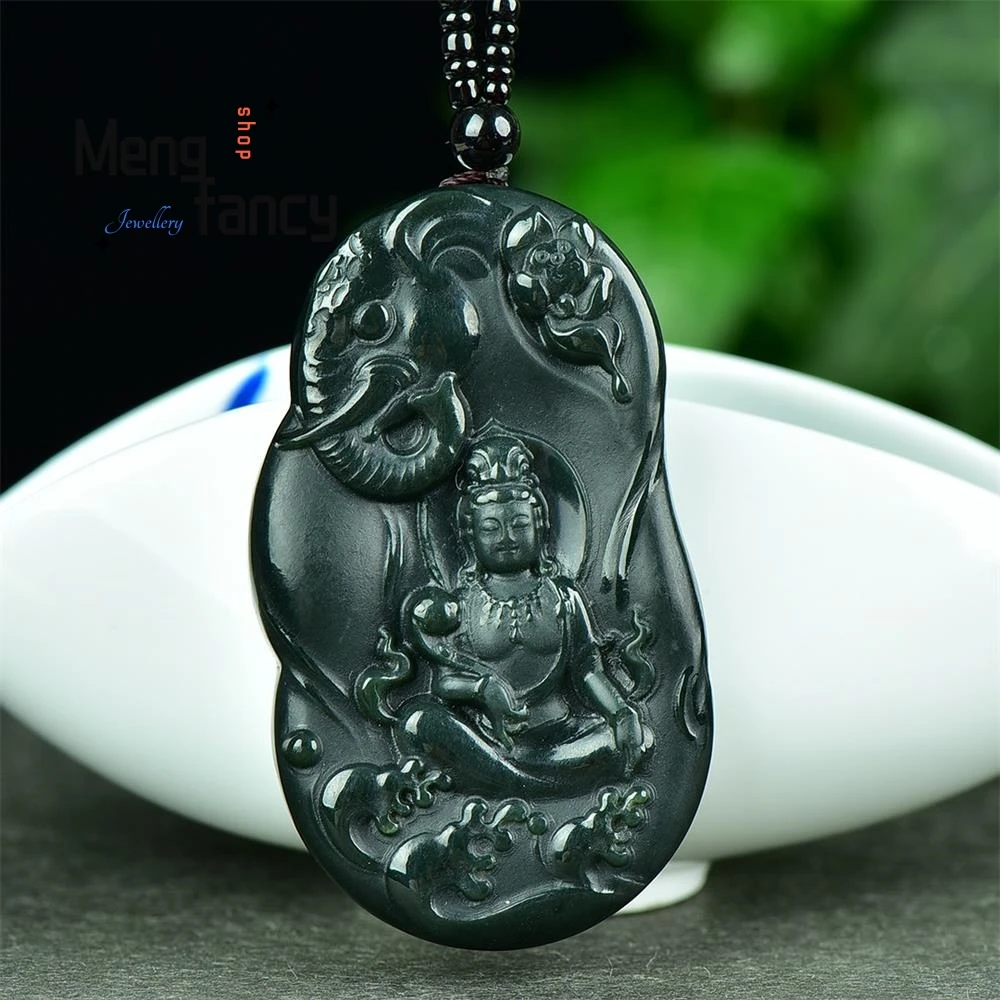 Pendentif Guanyin naturel Hetian Green, amulettes bouddhistes exquises de haute qualité, breloque de luxe, bijoux fins, cadeau de vacances, mode, diversifier