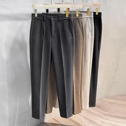 Autumn Winter New Men's Thick Suit Pants Fashion Casual Slim Straight Drape Classic Business Woolen Cloth Formal Male Trousers