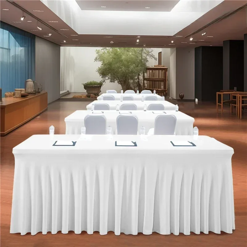 

Solid Color Conference Tablecloth Exhibition Table Cover Rectangular Hotel Banquet Table Skirt New Milk Silk Elastic Tablecloth