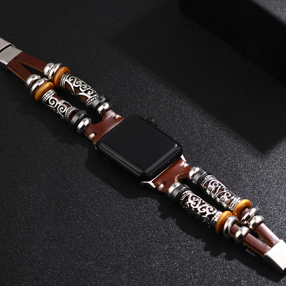 Retro Leather Strap For Apple Watch band Ultra-2 49mm  41mm 45mm 38/44mm/40mm Handmade Bracelet iWatch series 9 8 7 5 4 3 SE 6