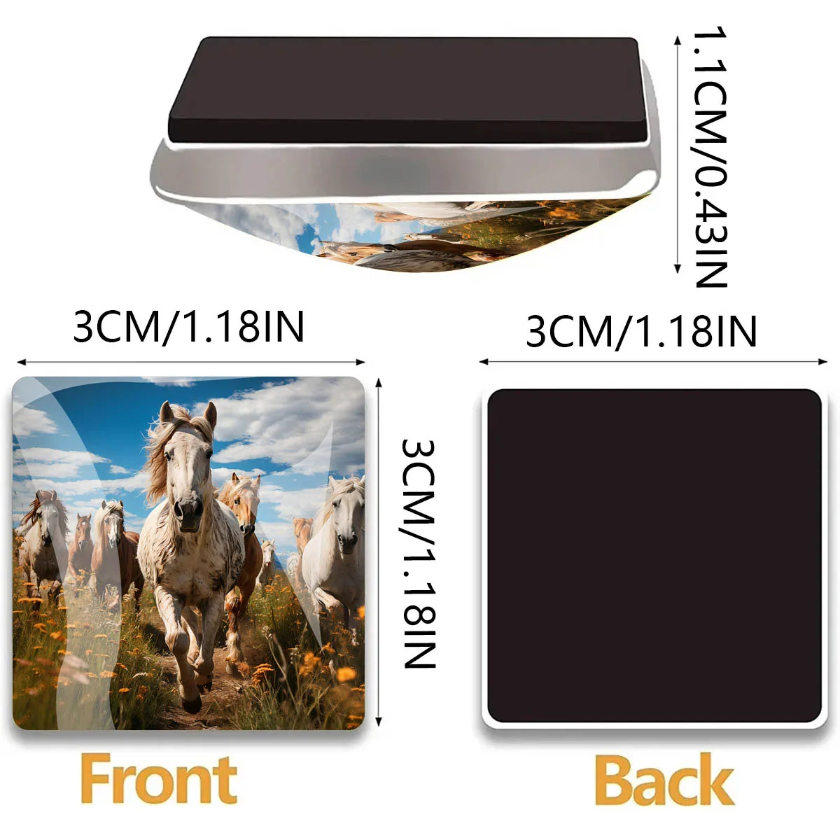 1PC 30MM Square Running Horse Pattern Glass Refrigerator Sticker Horse Lover Home Decoration BirthdayGift