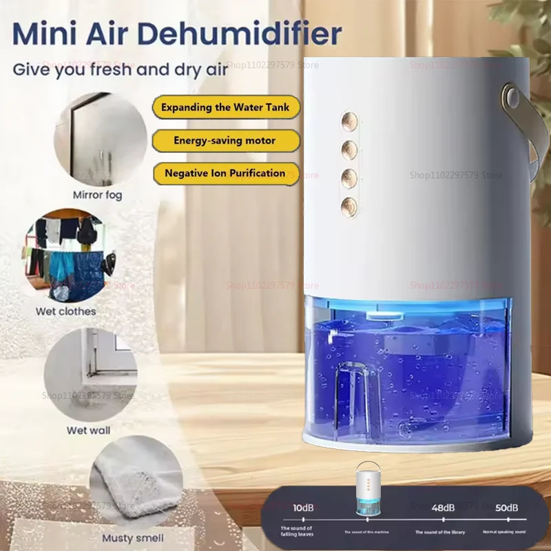 Mini purificador de aire inteligente, deshumidificador para el hogar, silencioso, absorción de humedad, controlador portátil compacto de humedad seca