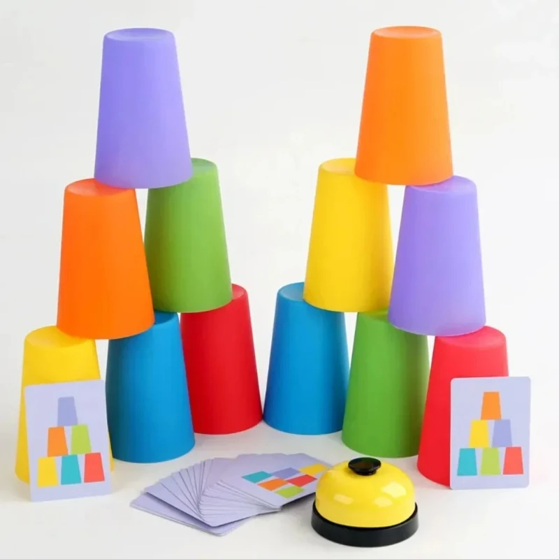 1 conjunto crianças montessori brinquedo pilha copo versus cartas de jogo de tabuleiro educacional iluminação intelectual cor cognição treinamento lógico