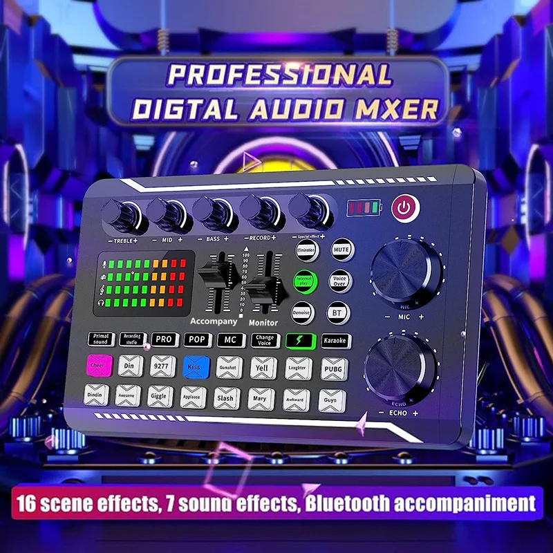 Professional Audio Mixer Live Sound Card and Audio Interface Voice Changer