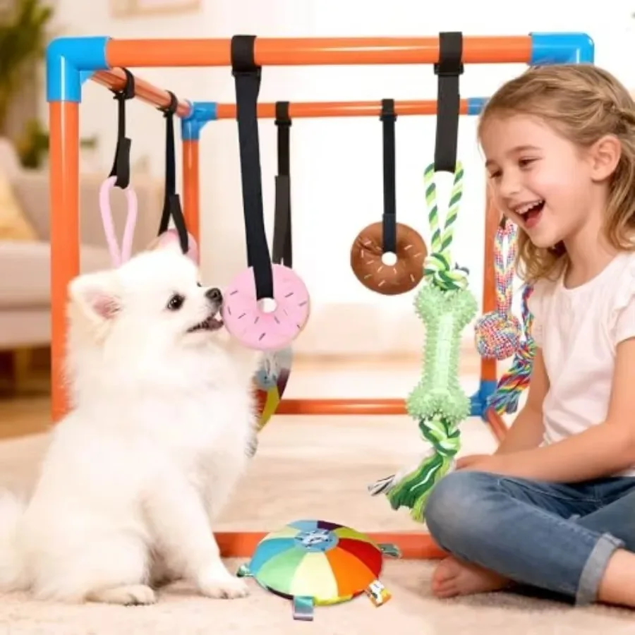 FurStarPuppy Play Gym With 8 Hanging Toys Removable Dog Enrichment Playground Indoor Jungle Gym Activity Center For Small Dogs A