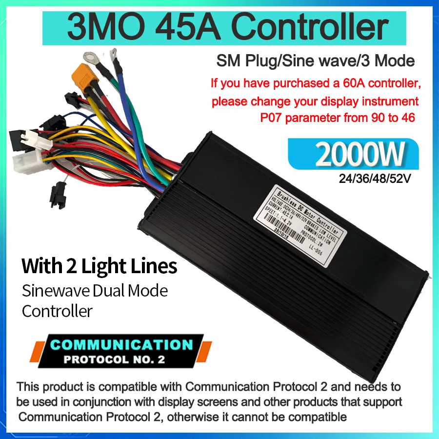 Ebike Met Leerfunctie 17A26A30A35A 40A 45A 60A 80A Sinus 36 V-72 V Controller Drie Modus Controller van Elektrische Fiets - afbeelding 1
