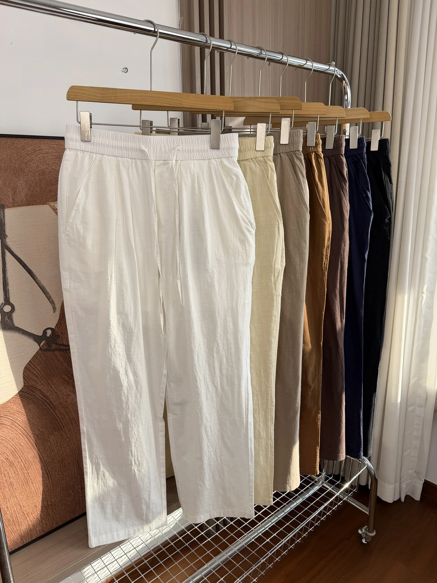 

Men's Casual Pants Spring Summer Elastic Waist Breathable Comfortable Straight Leg Versatile Loose Fit Hand Feel Fine