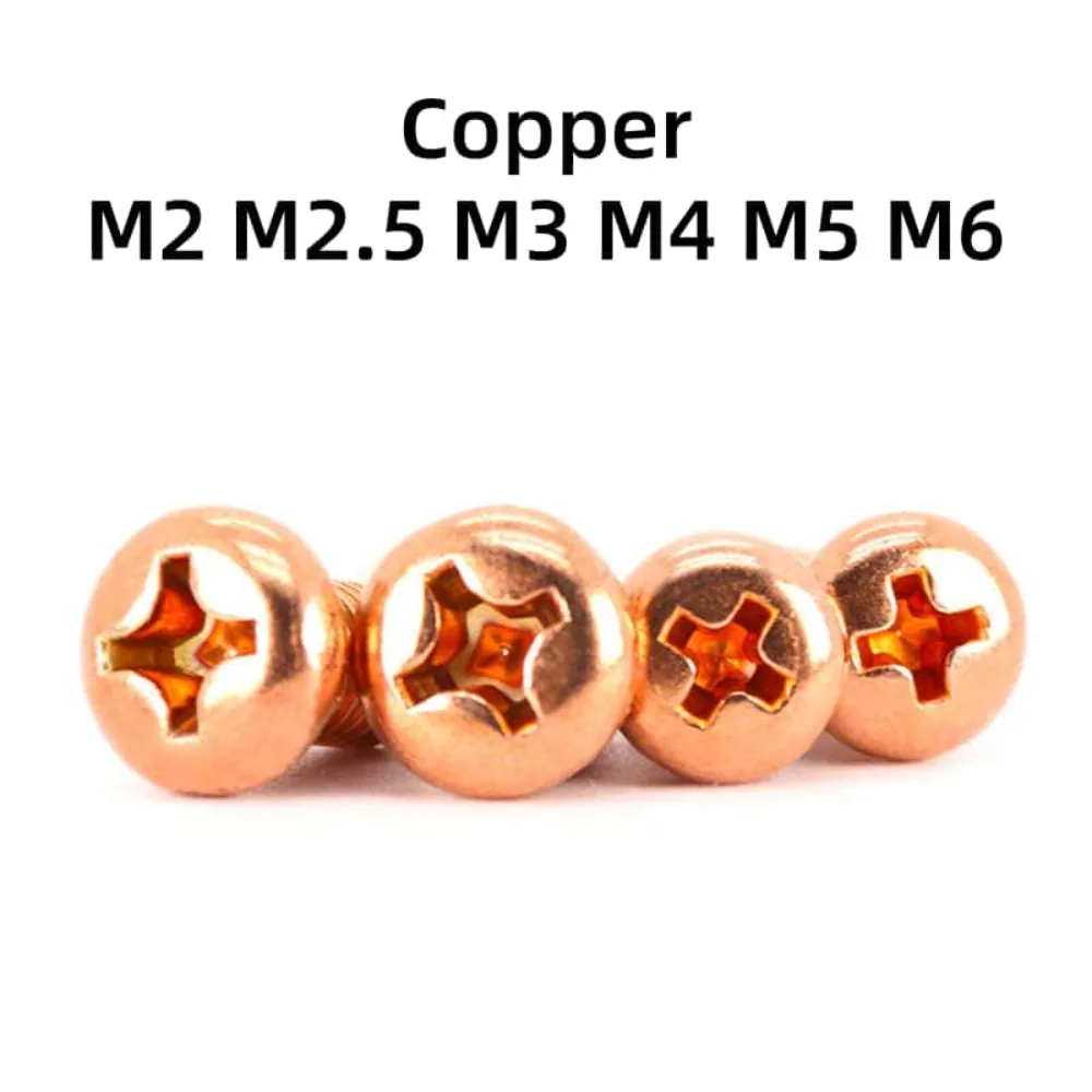 2-20pcs Red Copper GB818 M2-M6 Cross Recessed Pan Head Machine Screws T2 Copper Phillips Screw DIN7985 Fastener Hardware