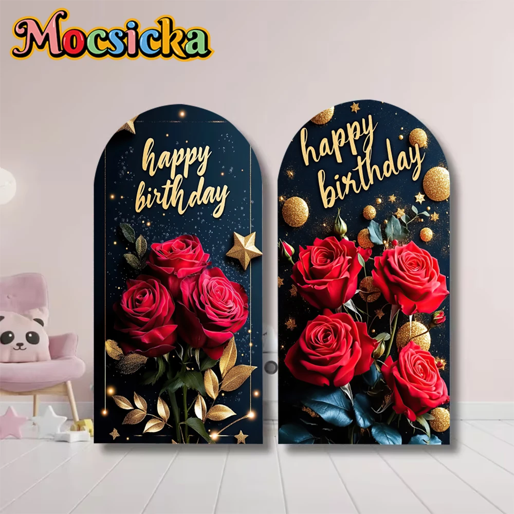 

Mocsicka Happy Birthday Arch Background Double-Sided Rose Party Children Baby Shower Arched Covers Backdrop Decors Studio Props