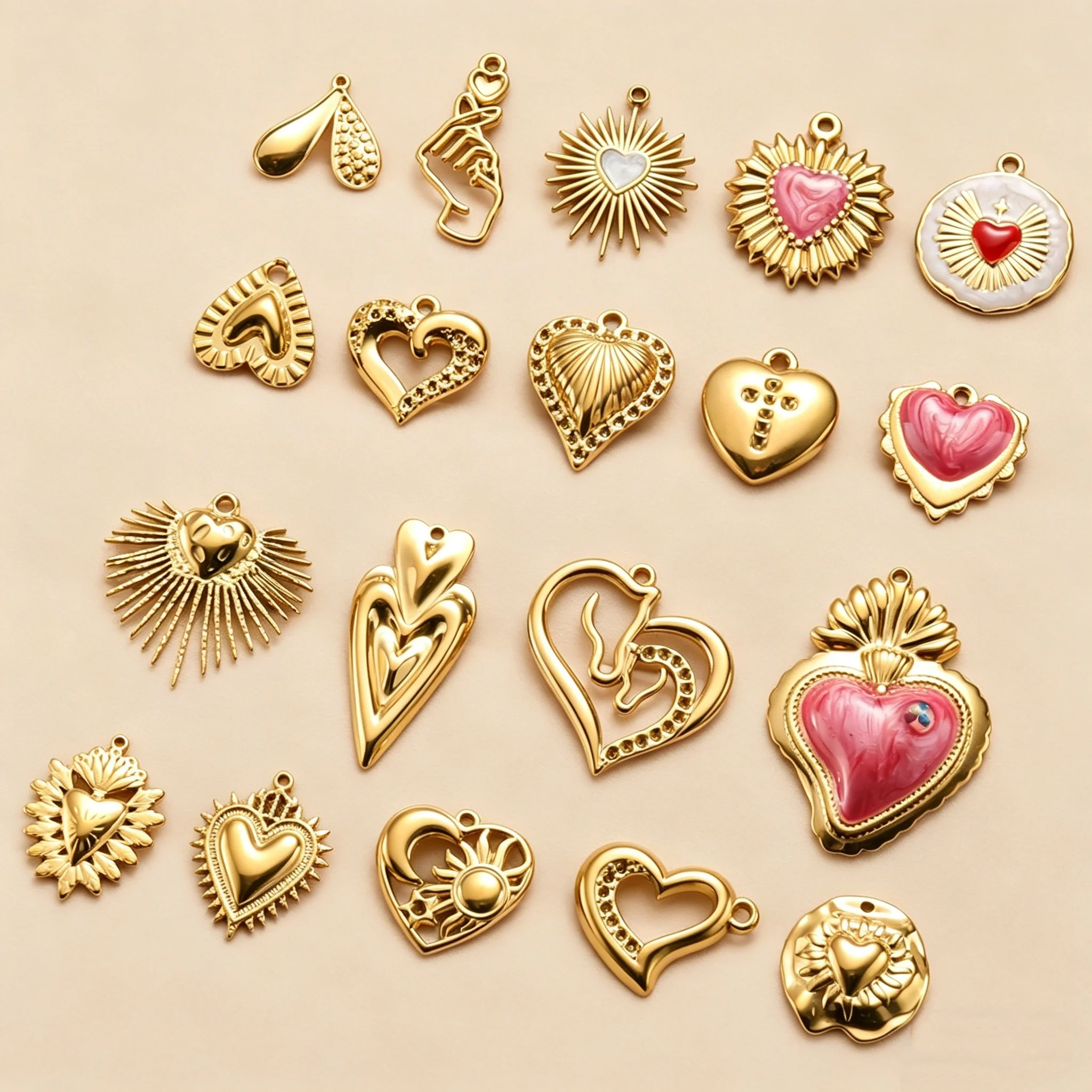 12pcs Vintage Hot Chick Street Wind Heart Pendant Stainless Steel Enamel Craft Pendant DIY Necklace Earring Bracelet Accessory