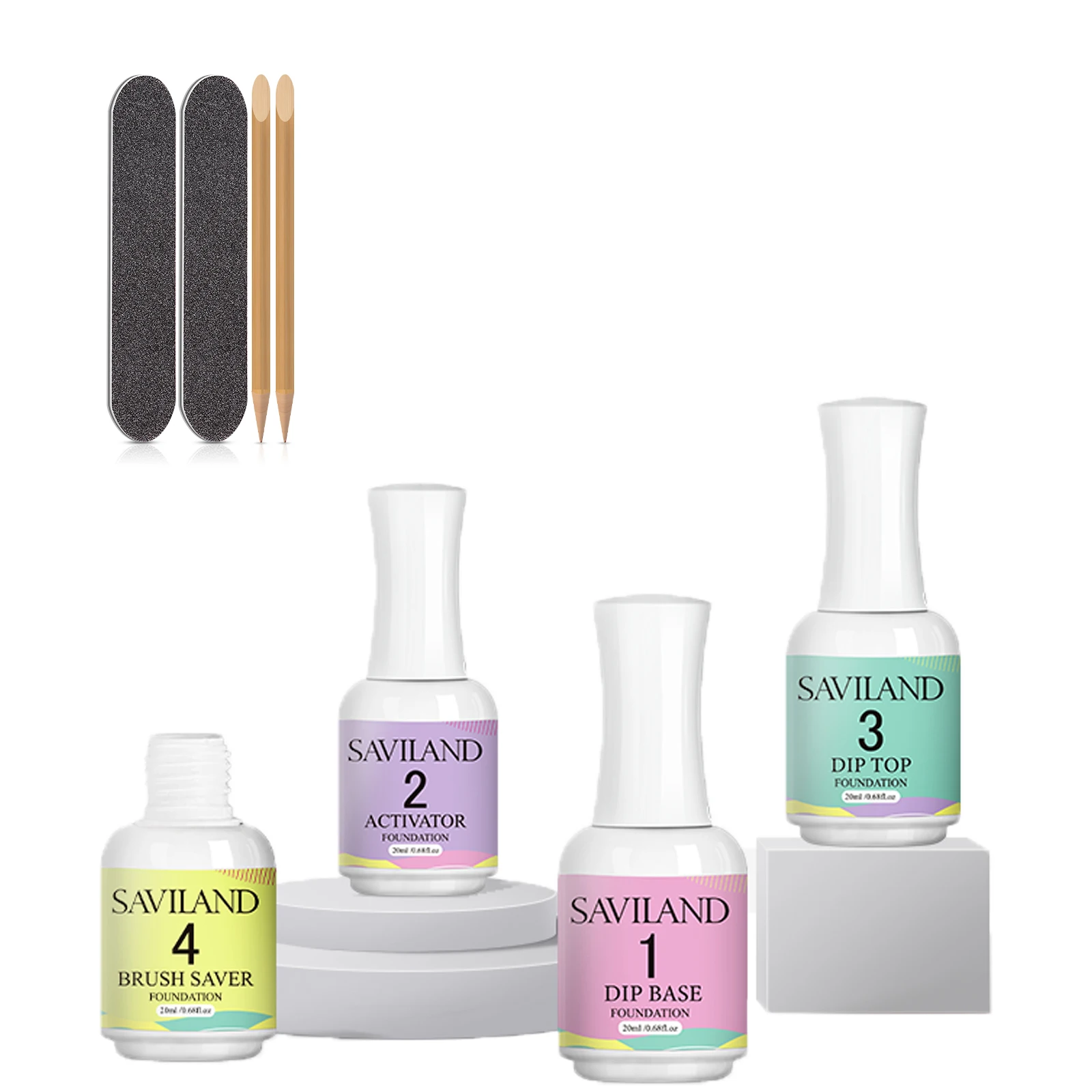 SAVILAND Complete Dip Liquid System 20ml Ultimate Set Base Activator Top Coat Brush Saver No Curing Required for Home Salon
