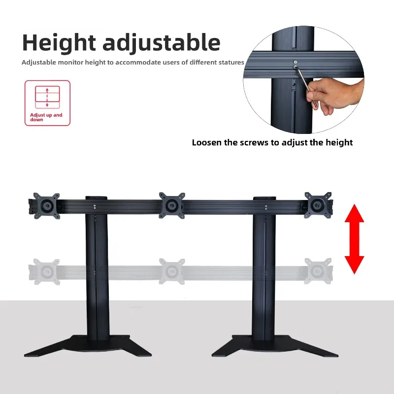 Three-screen computer bracket, monitor one-in-one seated office aluminum alloy material, super stable base black