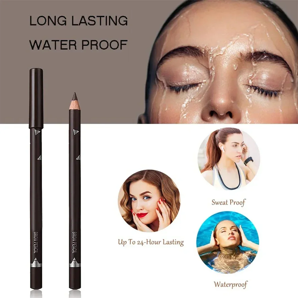 6/12 pçs lápis de sobrancelha à prova dwaterproof água profissional feminino caneta de maquiagem dos olhos cor fácil natural preto marrom cosméticos beleza sobrancelha ferramenta