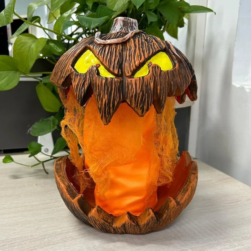 Scary Extendable Jack-O-Lantern Halloween Decor, Talking Pumpkin With Glowing Eyes, Retractable Mouth, Horror Sound Durable