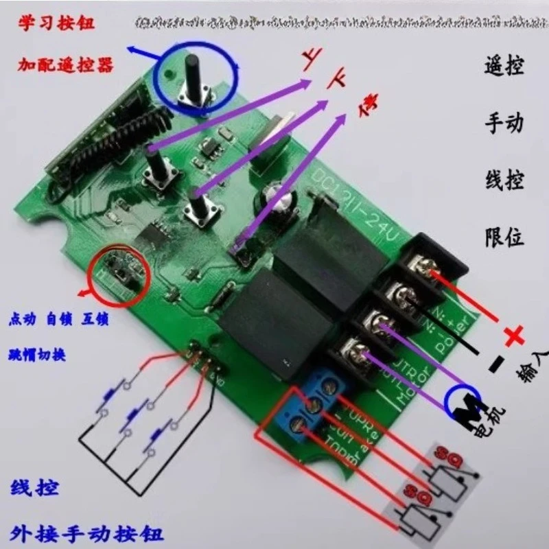 HOT AC/DC 12V 24V 36V Motor Manual Controller Motor Remote Control Switch Forwards Reverse Up Down Stop with Limit Switch