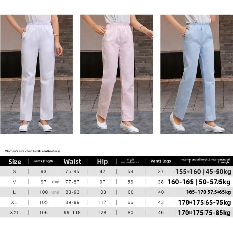 Pantaloni da infermiera Pantaloni medici in vita elastica Donna Dottore Bianco Rosa Blu