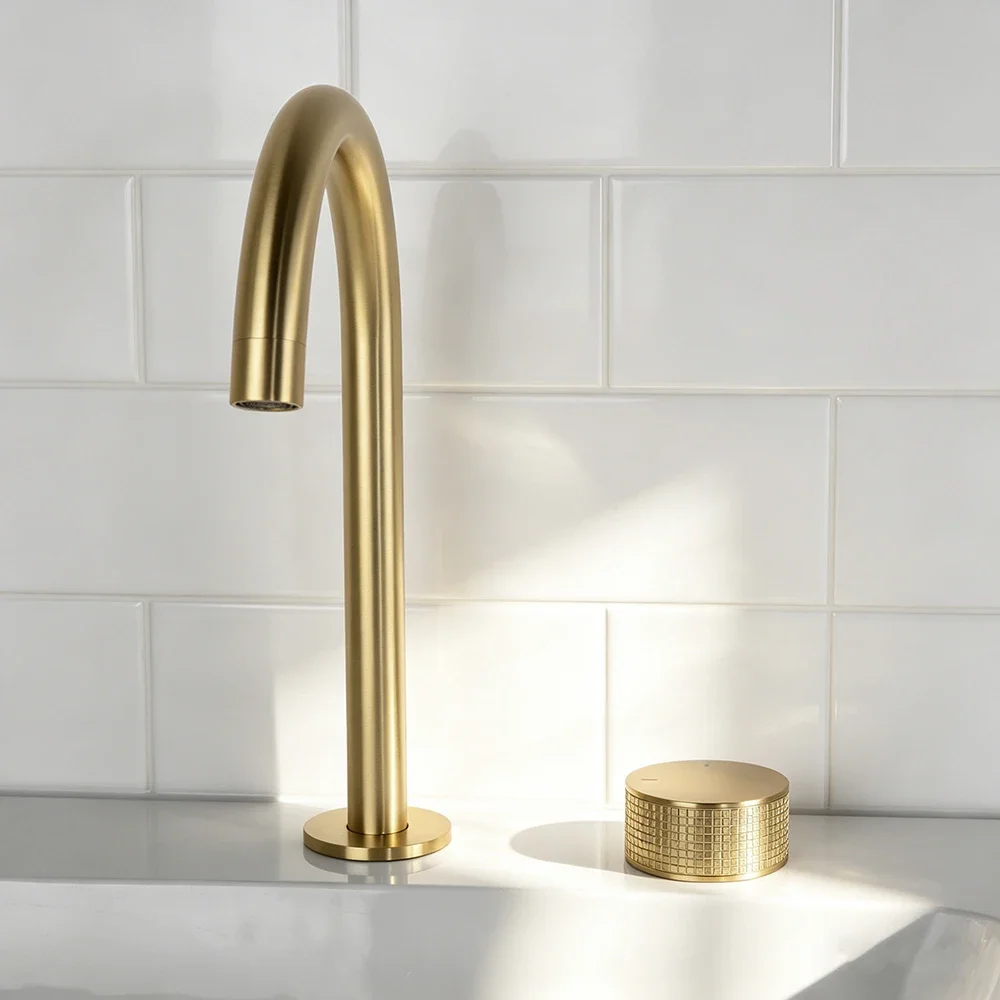 Brushed Gold Bathroom Sink Faucet Split Type Rotatable Hot Cold Water Mixer Tap