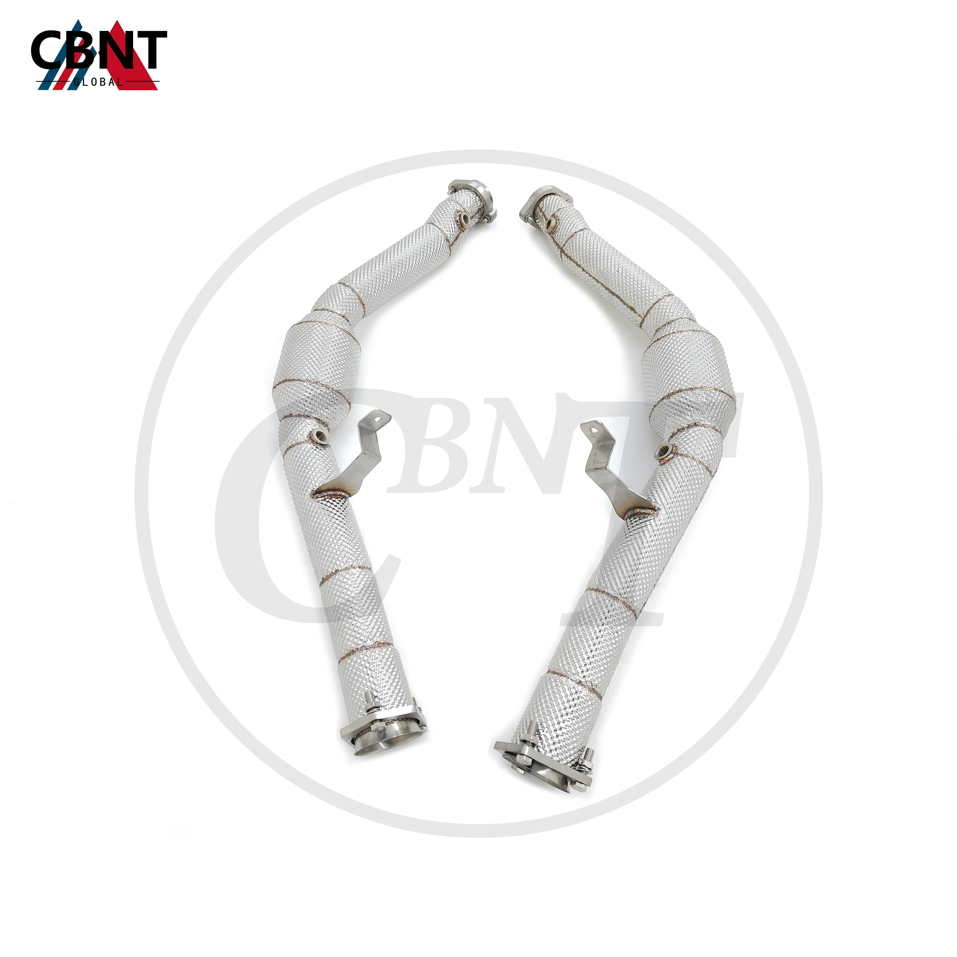 CBNT Exhaust Header with Heat Shield for Mercedes Benz G500 G63 2009-2014 SS304 Downpipe with Catalytic Converter Exhaust-pipe