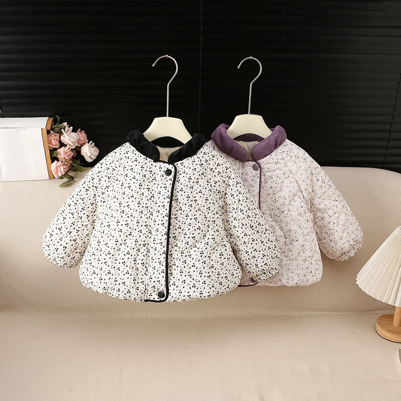 Kids Fashion Print Warm Coats Children Winter Comfortable Thick Plush Versatile Outerwear Baby Daily Outdoor Thermal Jacket