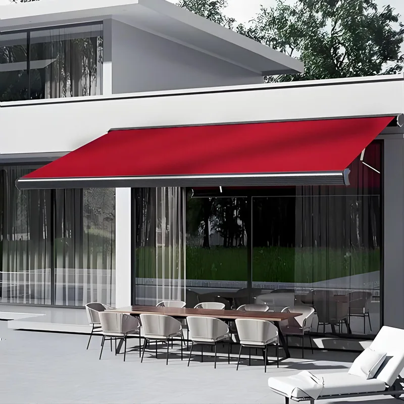Remote control electric awning Full box villa canopy Retractable waterproof awning with LED light to prevent rainstorm