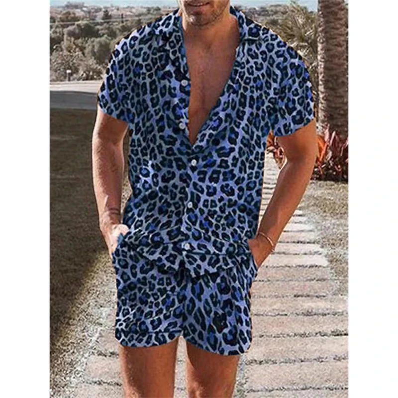 Leopard Print Shirt For Men Short Sleeve Male T-shirt Tops Summer Casual All-match Hawaiian Beach Shirts Mens Plus Size Tees