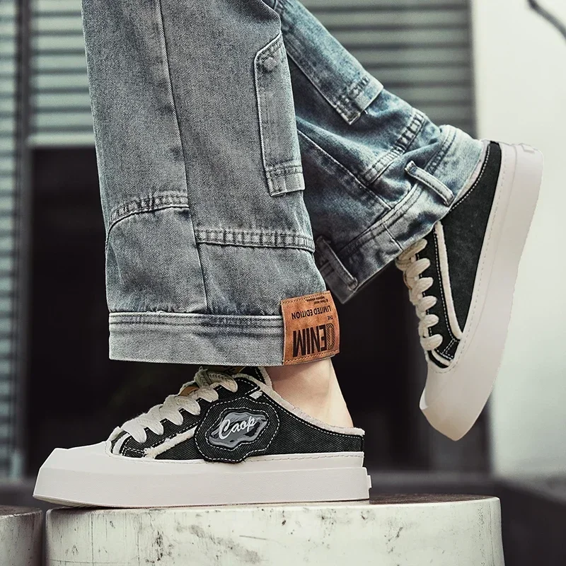 

2024 Summer New Style Outwear Trend Versatile Thick Sole Comfortable One Step Push Lazy Half Tug Canvas Board Shoes