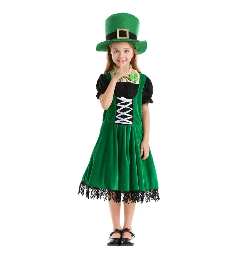 Irish Folk Dance Dress St Patrick Day Elf Leprechaun Costume Kid Girls Green Carnival Festival Fairy Pixie Outfit - view 5