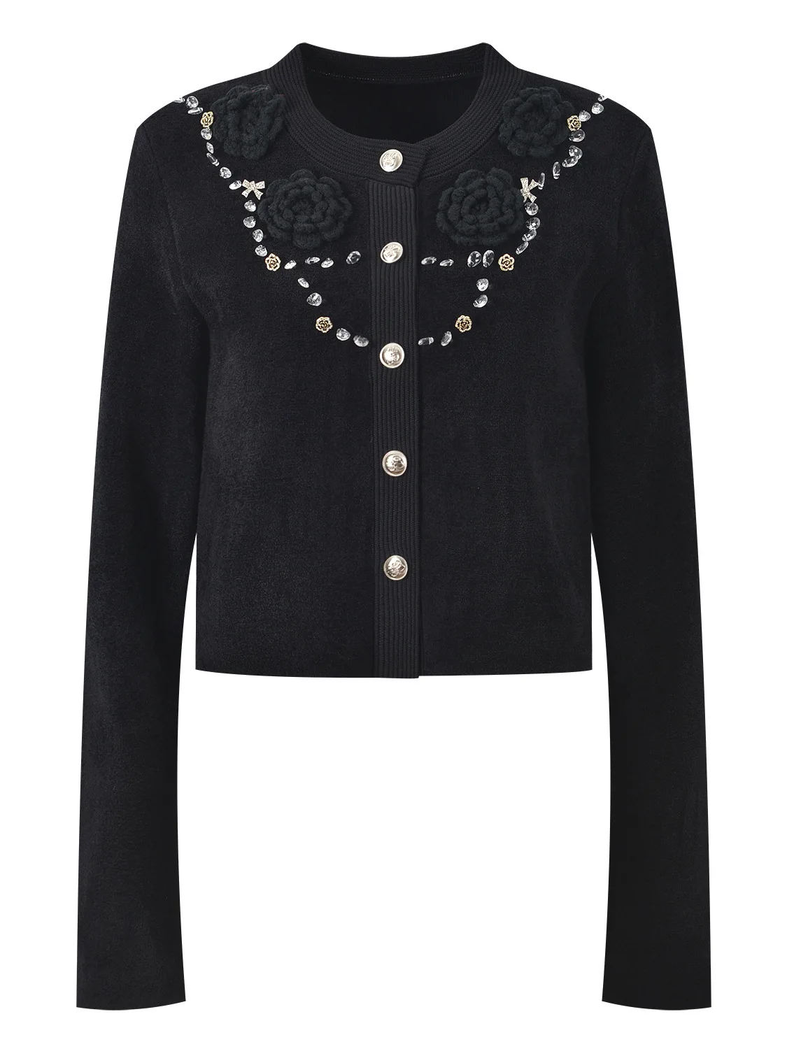 

Зима 202, новый вязаный кардиган с цветочной вышивкой и бусинами, круглый женский открытый кардиган на одной пуговице, женский модный топ