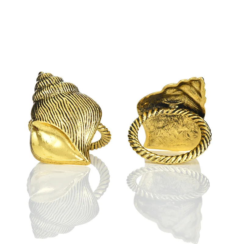 6pcs Coastal Sea Snail Napkin Rings – Old Gold Nautical Serviette Holders for Dining Table Banquet & Family Gathering Home Décor