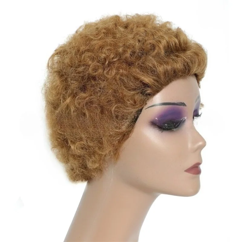 카를 웨이브 인모 풀머시닝 가발 # 부드럽고 볼륨감 있는 27인치 울 같은 컬, 자연스러운 질감의 브라질산 버진 레미 헤어