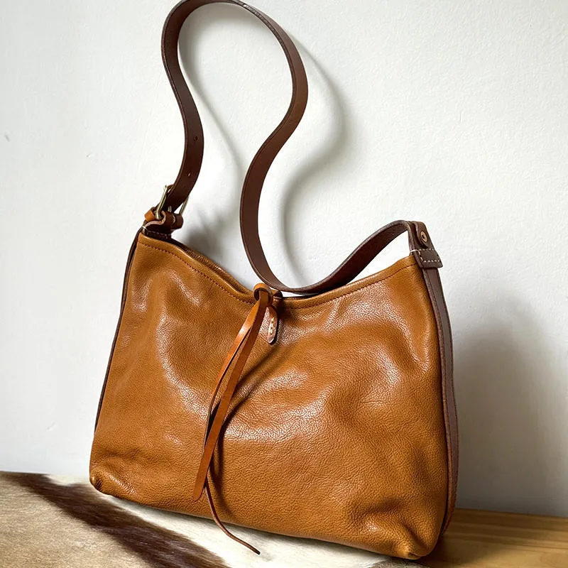 Vintage designer handmade genuine leather women's shoulder bag casual luxury natural soft real cowhide female underarm bag