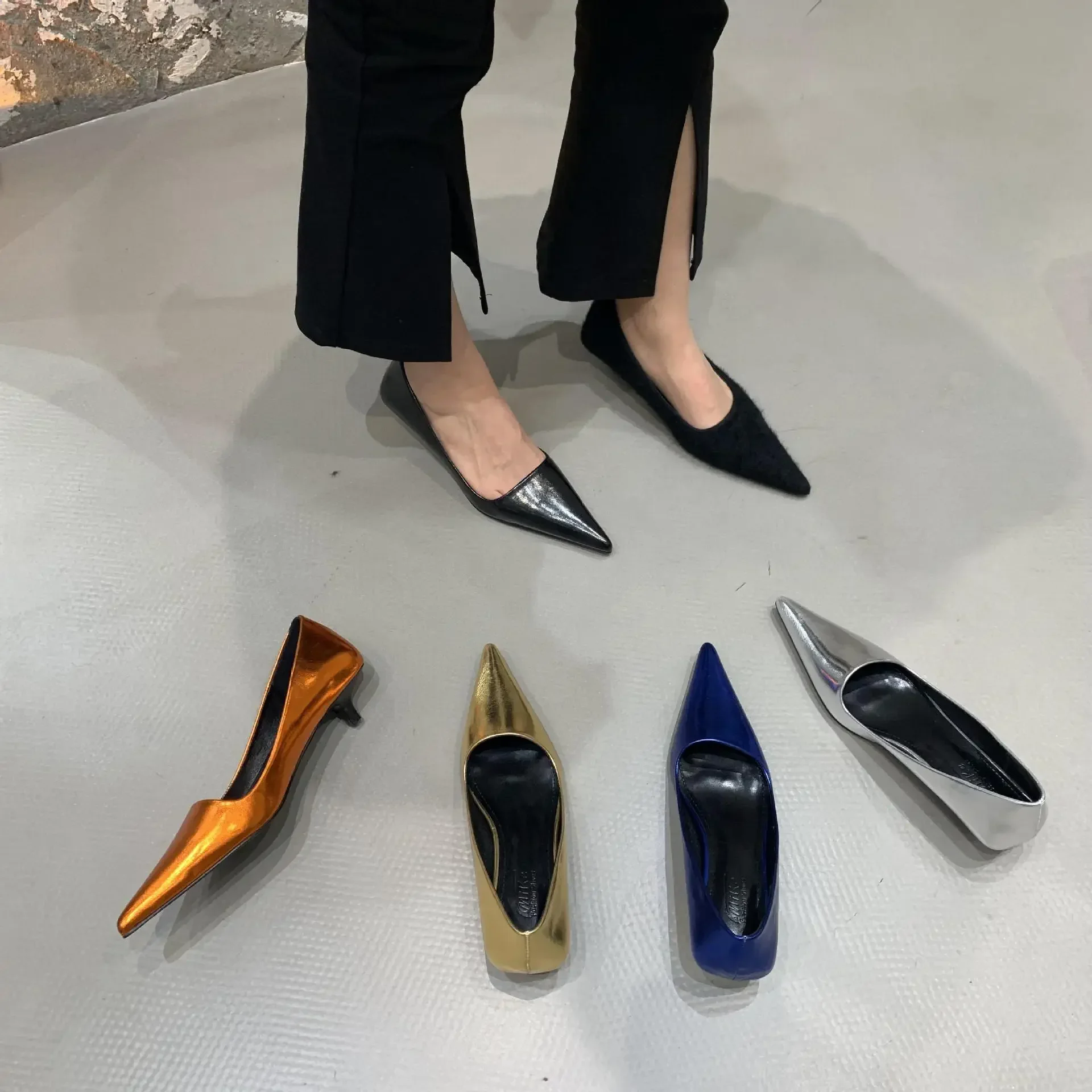 Tacones Elegant Solid Pointed Toe Shallow Slip Thin Heel Women Soft Comfort Pumps Ladies Office Dress Outdoor ShoeТуфли Женские