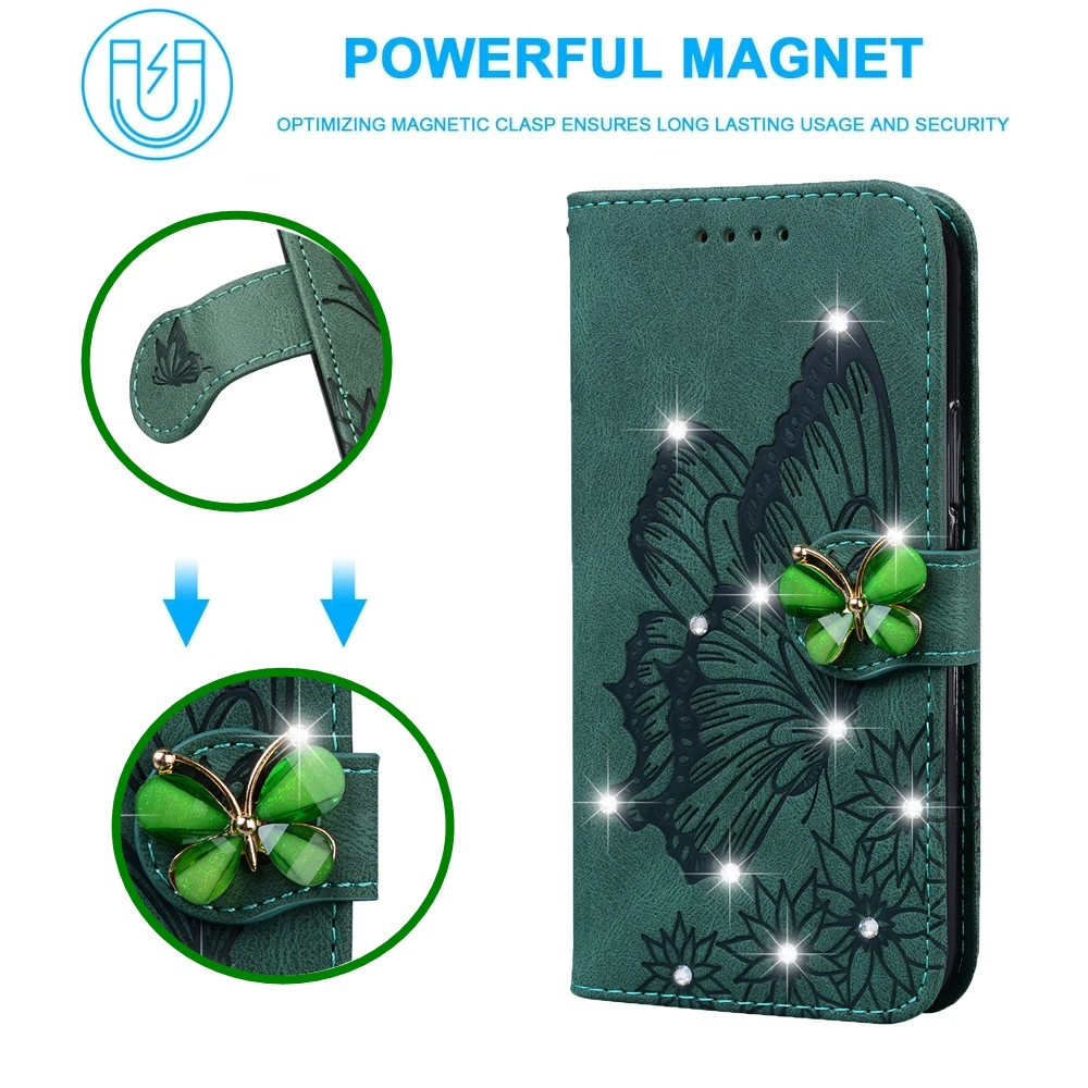 Glitter Wallet Flip Case for Funda Samsung Galaxy S25 S24 Ultra S23 FE S22 S21 S20 S10 S8 S9 Plus Case Leather Phone Cover Women