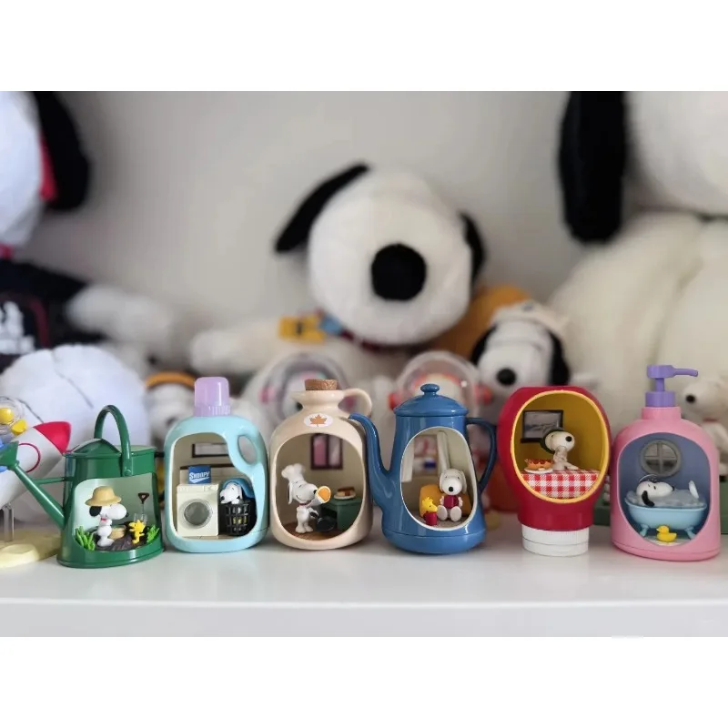 سنوبي الحياة في زجاجة صندوق أعمى اللعب مشهد مصغر لطيف سنوبي أنيمي نموذج لجسم ألعاب الدمى جمع الحلي هدايا الاطفال