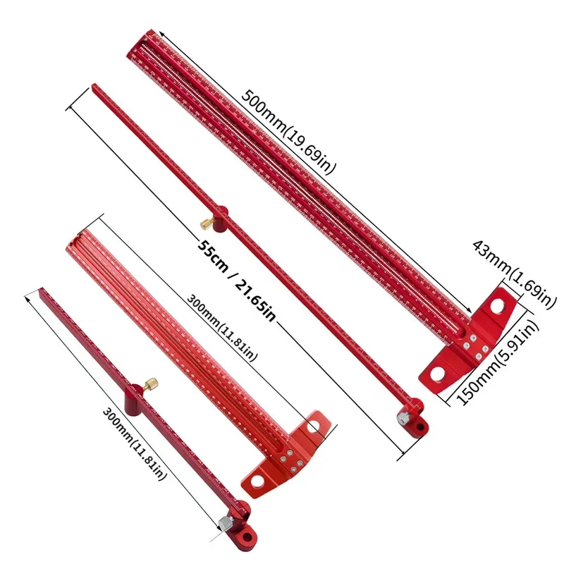 300/500mm TS Woodworking Line Drawing Ruler L-Square Hole Measuring Tool  T Marking Ruler Multifunctional Ruler