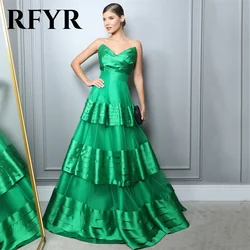 RFYR Green Prom Dresses Sweetheart Satin Party Dress Tiered Ruffles Evening Dresses Pleat Ruched A-Line  فستان سهرة Customized