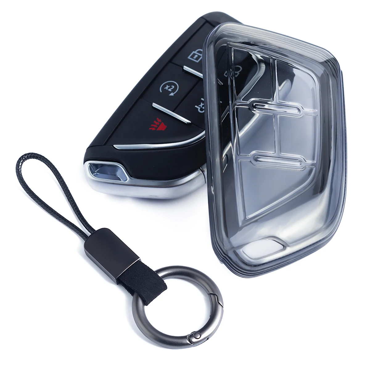 Schlanke Autoschlüsselhülle Schlüsselanhängerhalter für Cadillac Lyriq XT4 CT4 CT5 Optiq Escalade Vistiq Zubehör Schwarz Transparent