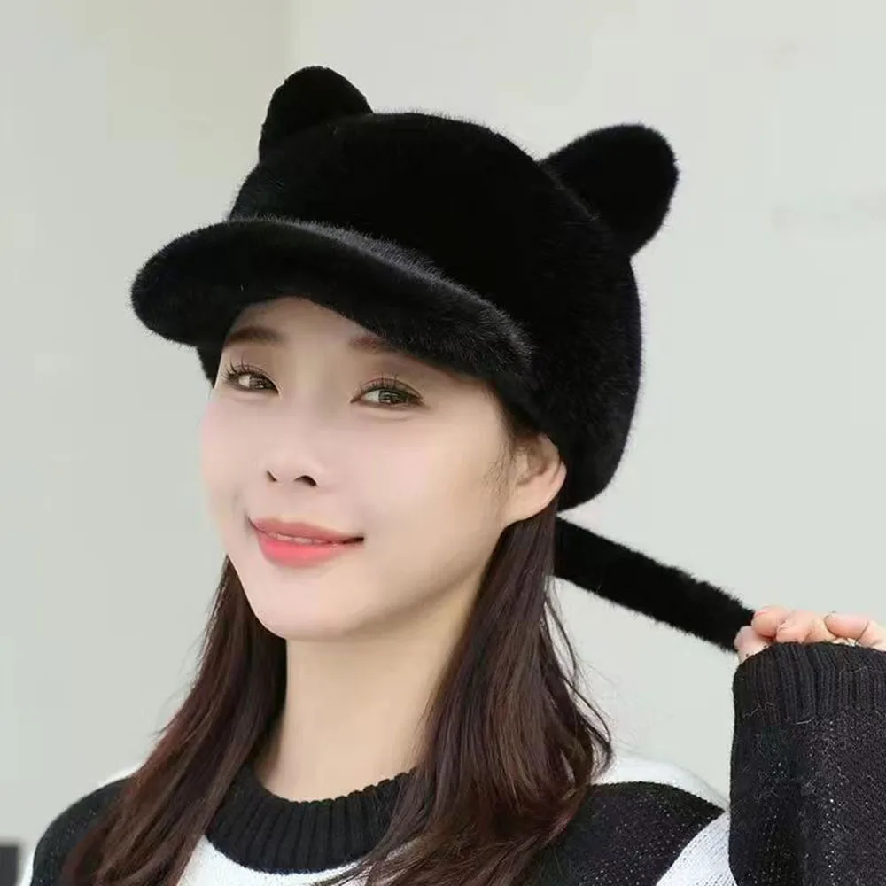 1pcs False Mink Fur Caps Women Warm Winter Hat Artificial Women Baseball Caps Plush Cute Hats Visors Gorras Casquette Кепка