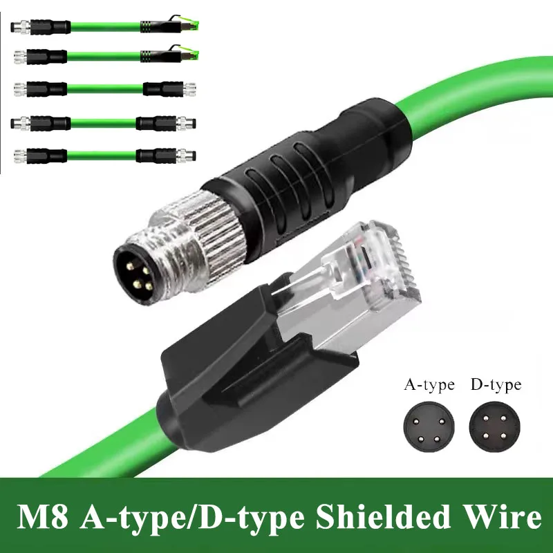 M8 4Pin D-Type to RJ45 Double Shield Network Wire Ethernet Connector Cable A-code Male High Flexible Drag Chain Sensor Plug Wire