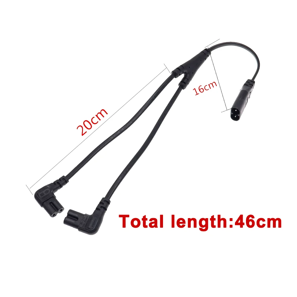 IEC 320 C8 Male to Dual C7 Right Angle Female Y Split Power Cable, IEC 2Pin Figure 8 Male to 2 Female Cord 28CM/46CM Black