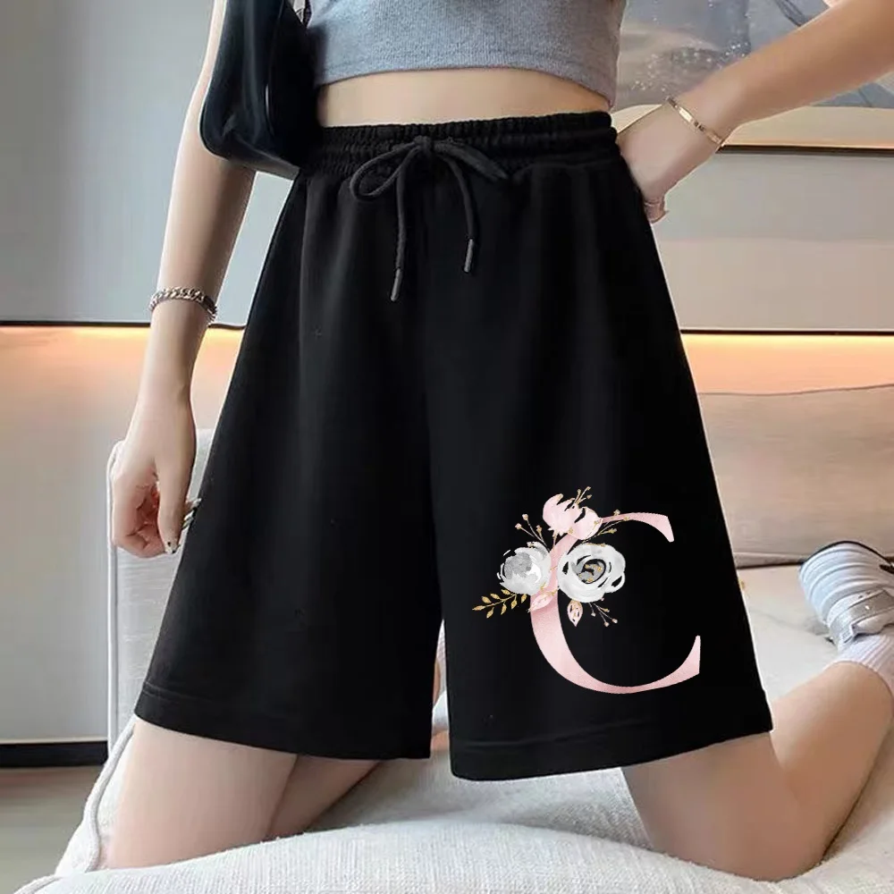 Women's Harajuku Shorts Cute Girl Fashion Korean Student Nine-point Pants 26 Letter Series Printing Simple Stretch Shorts Women