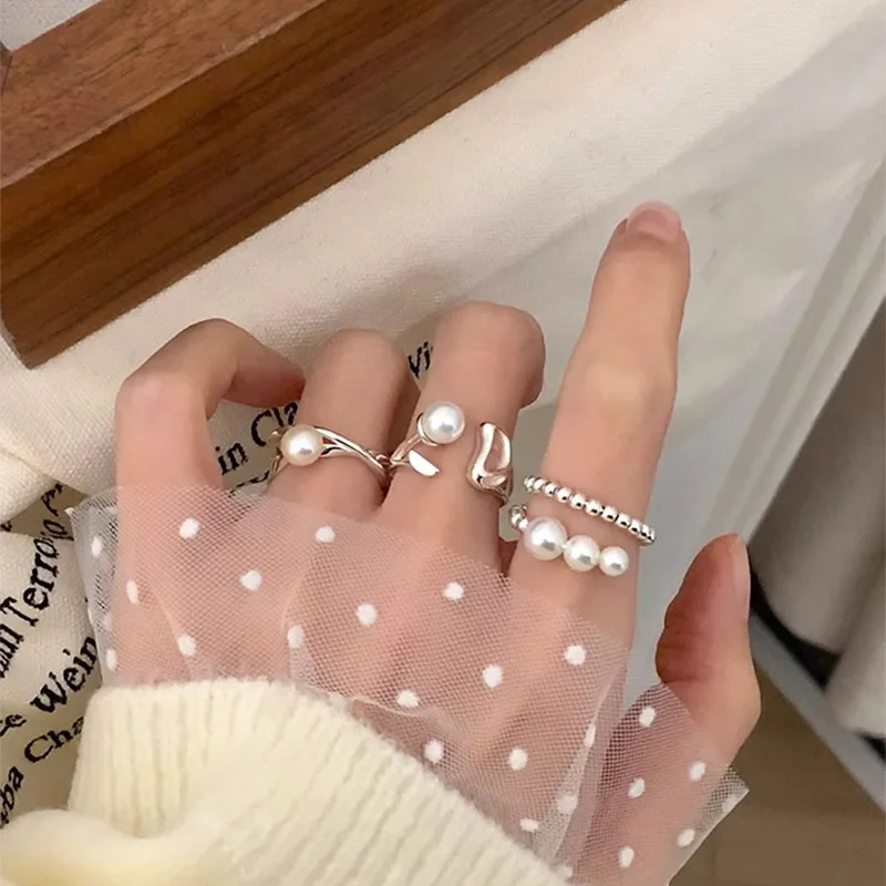 PANJBJ 925 Sterling Silber Perle Unregelmäßigen Ring für Frauen Shell Überlappende Hohl Süße Design Schmuck Geschenk Dropshipping – Detail 9