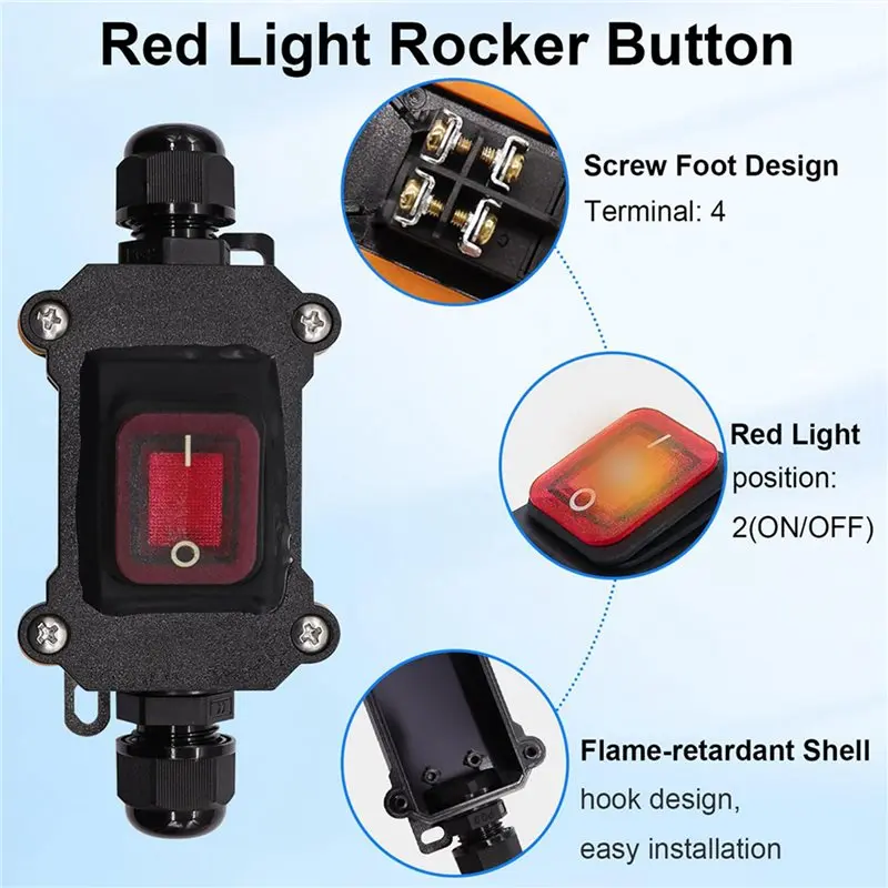 ABFU-2X Waterproof Inline Switch 12V DC 20A 4Pin 2 Position On/Off Toggle Switch With 14 AWG Wire Outdoor Inline Cord Switch