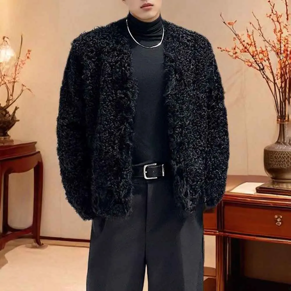 

2025 зимняя мужская куртка с длинными рукавами из овечьей шерсти, американский ретро-модный модный свободный уличный свободный повседневный простой нишевый мужской топ